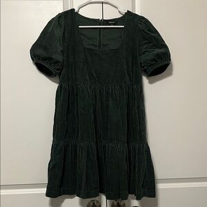 Madewell Dark Green Mini Corduroy Puff Sleeve Pocket Dress